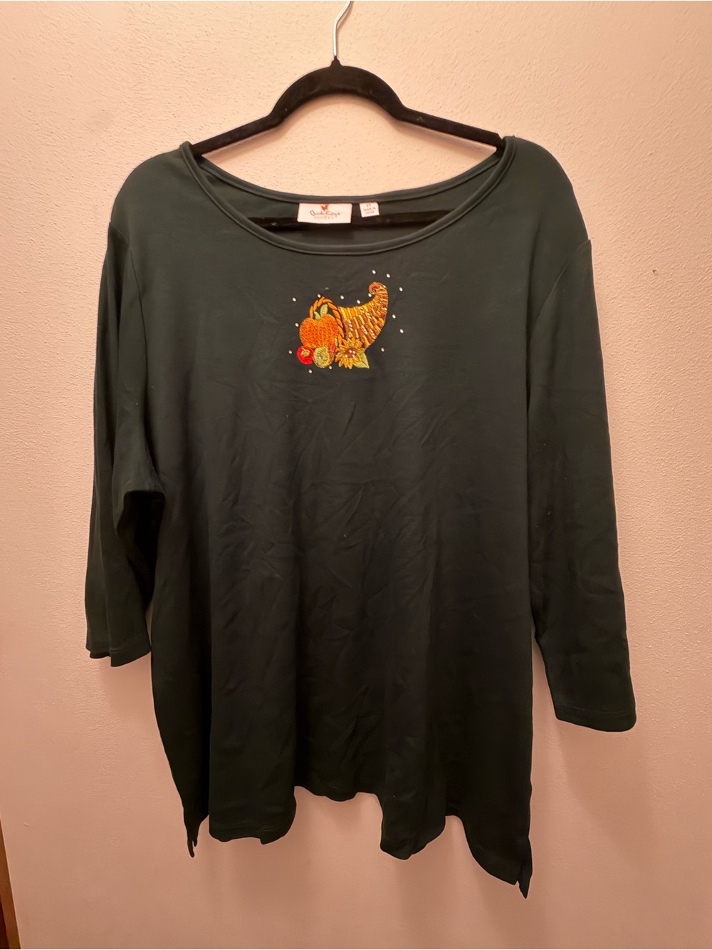 Embroidered Cornucopia Dark Green Women's Tunic Top